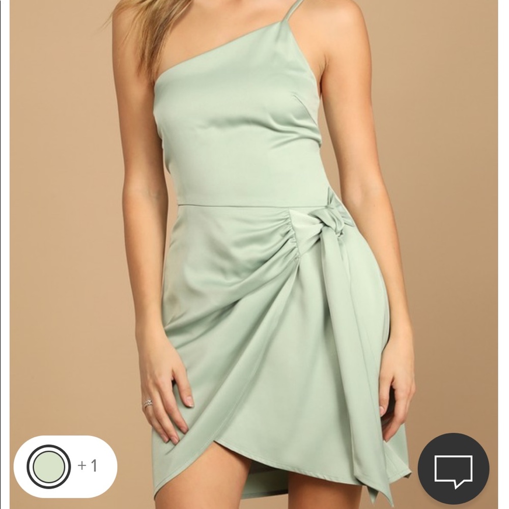 Sage Green Satin One-Shoulder Mini Dress. Never worn with tags on still.